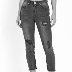 NASTY GAL Raw Hem Distressed High Waisted Mom Jeans